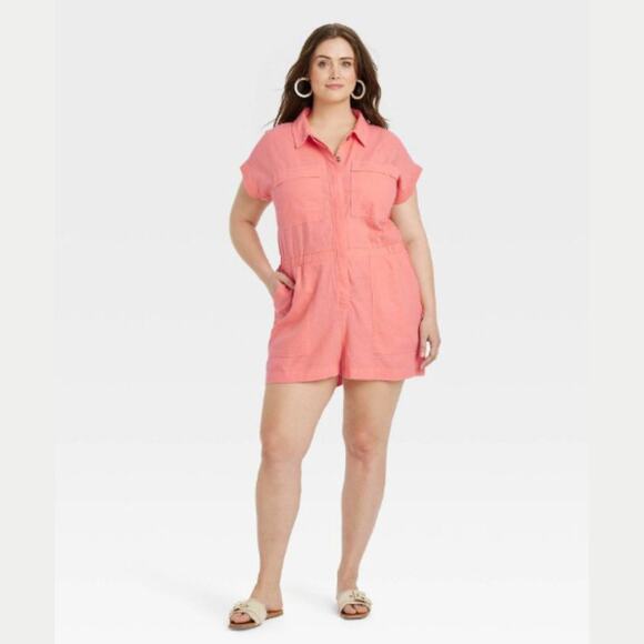 Universal Thread Coral Short Sleeve Button Front Romper Size 16 - Picture 1 of 6